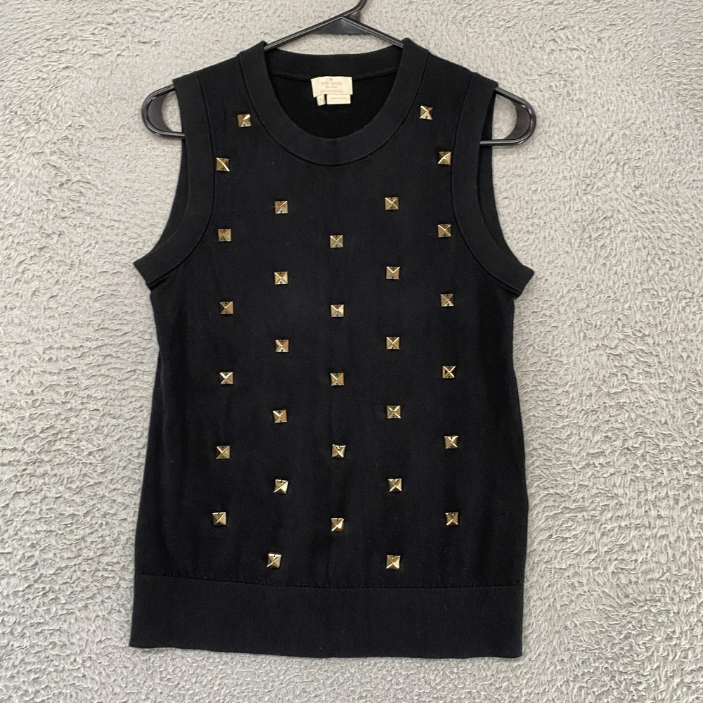 Kate Spade Studded Sweater Vest Womens‎ Small Black Knit Cotton Silk Cashmere
